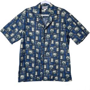 Pacific Legend Hawaiian Shirt Tropical Palm Trees Pineapples 100% Cotton Size L